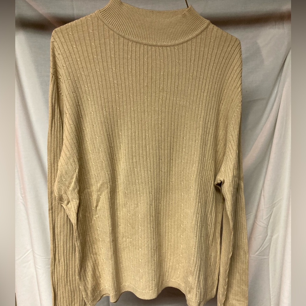 Classic Elements Tan Ribbed Mock Sweater